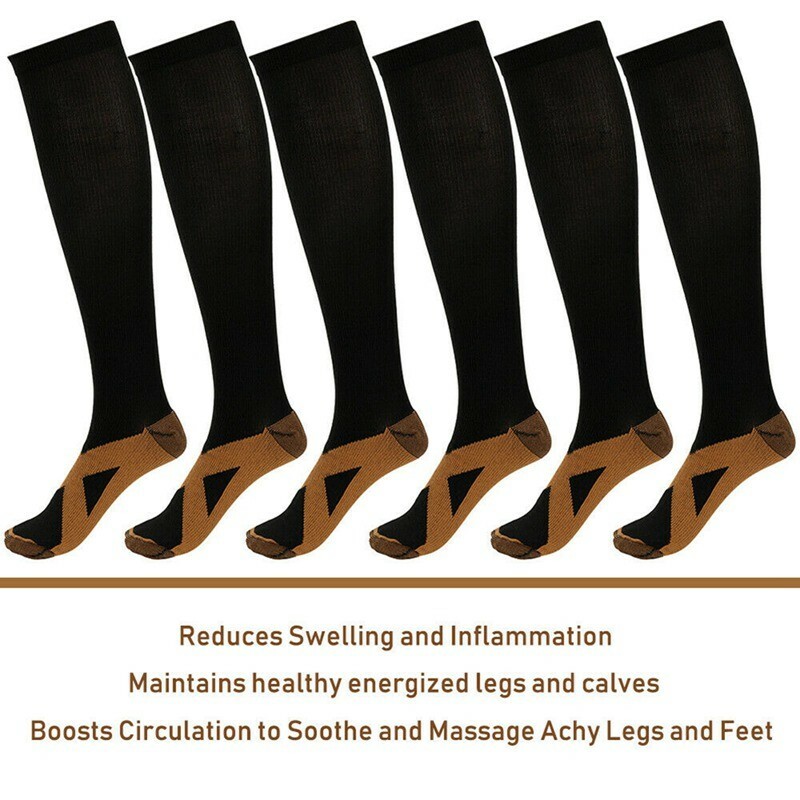 (6 Pairs) Copper Compression Socks 20-30mm Hg Knee High Mens / Womens S-XXL USA