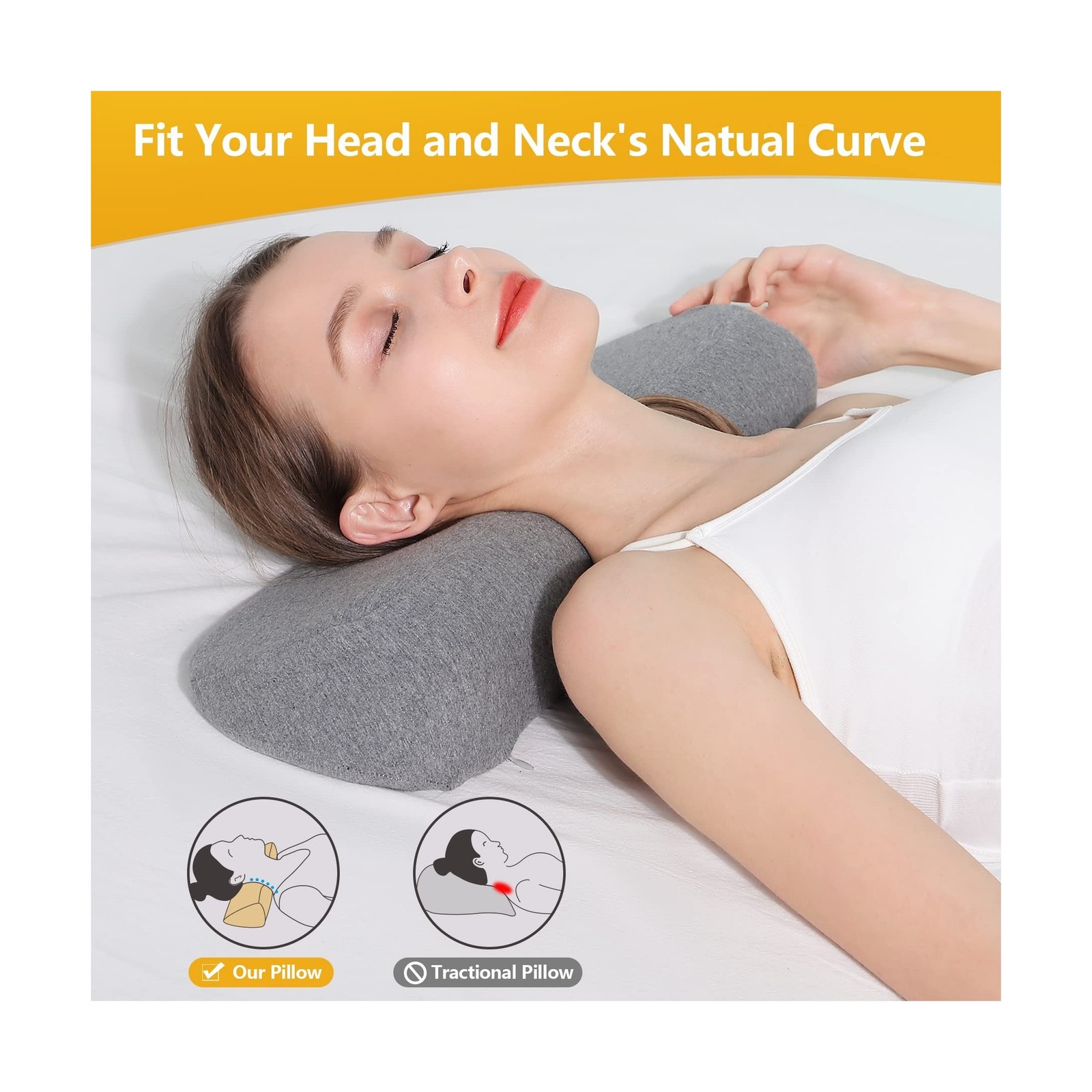 Cervical Neck Pillows for Pain Relief Sleeping, Memory Foam Neck Bolster Supp…