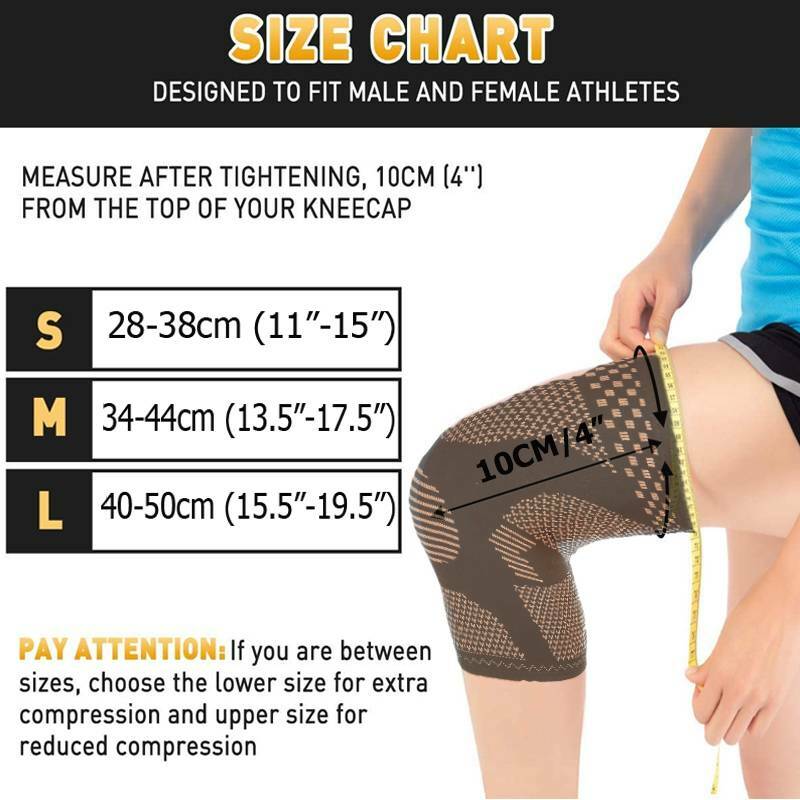 Copper Infused Knee Support Compression Sleeve Brace Sport Joint Pain Arthritis