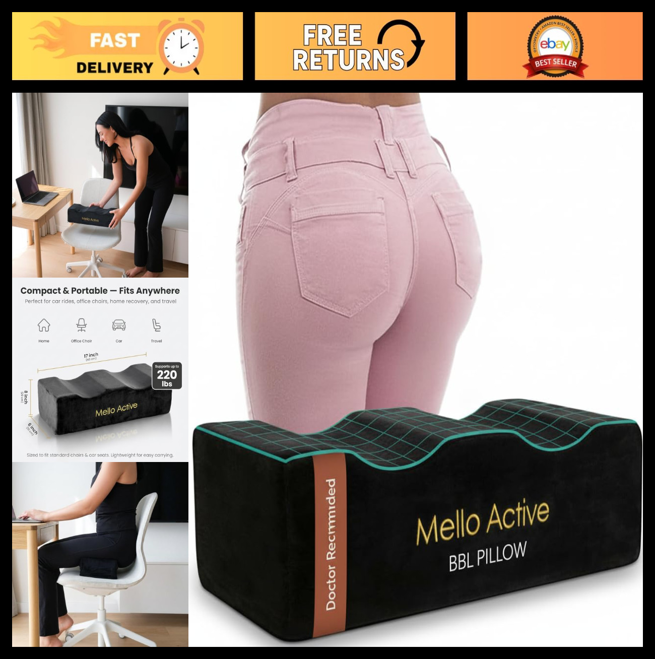 Post-Surgery BBL Pillow – Lightweight Firm Cushion for Recovery, Home & Car Supp