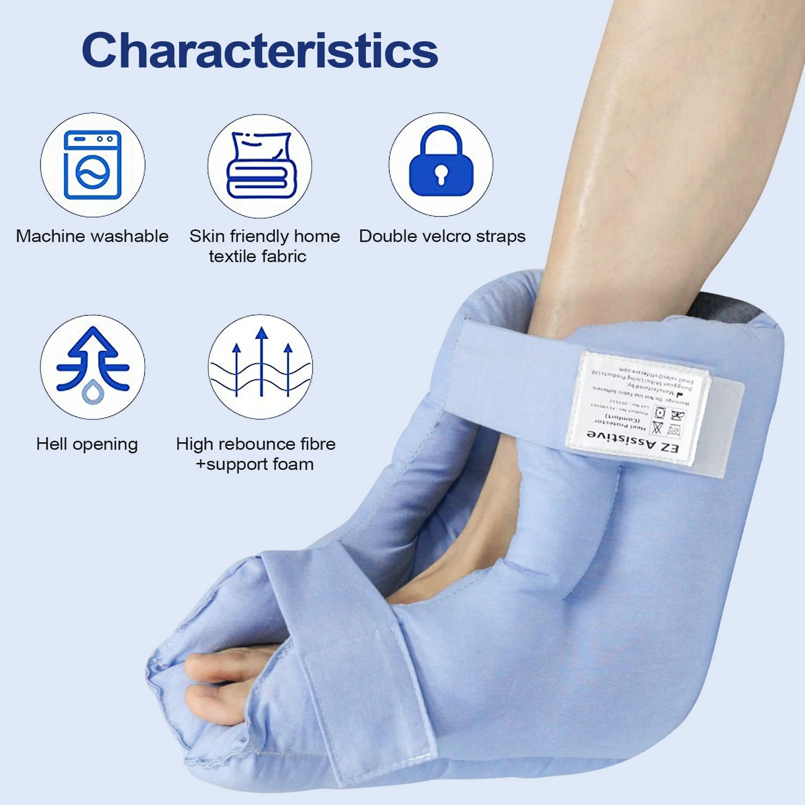 EZ Assistive Heel Protectors for Pressure Sores Adjustable Soft Cotton Blue