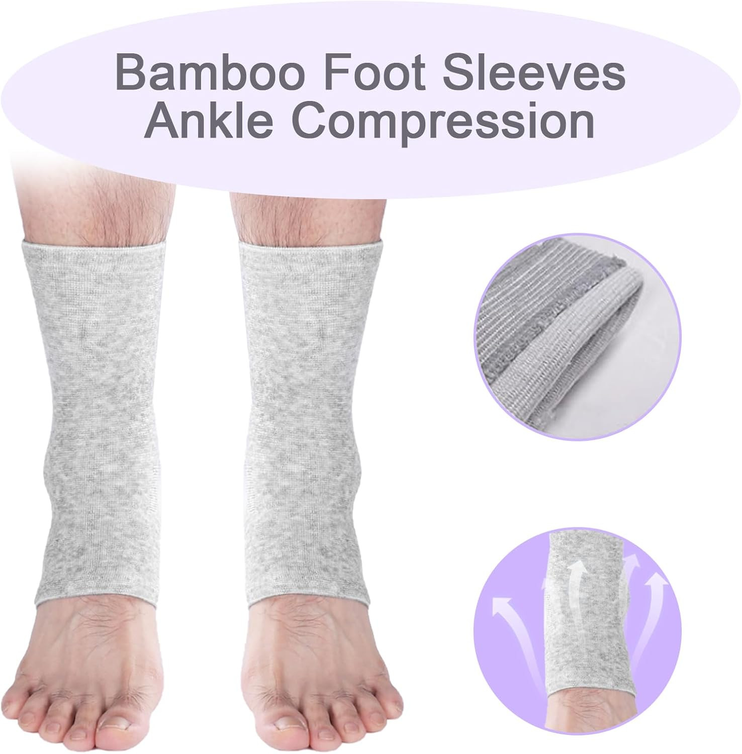 2 Pairs of Compress Bamboo Foot Sleeves,Keep Warm Bamboo Ankle Socks Foot Sleeve