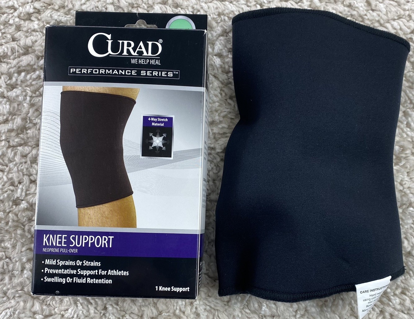 Curad Knee Support MEDIUM Neoprene Stretch Pull-Over Sprains Swelling athletic