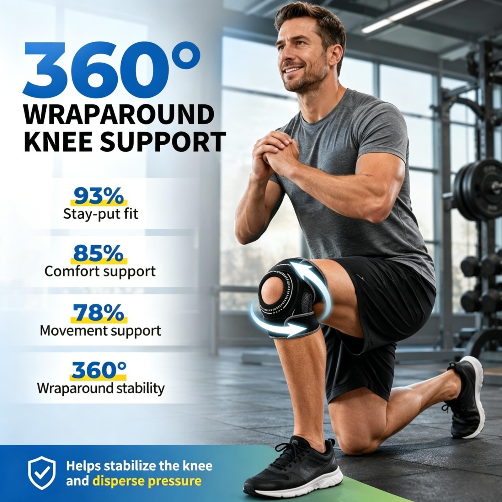 ELITE Knee Brace with Side Stabilizers & Open Patella Gel Pad — Adjustable Su…