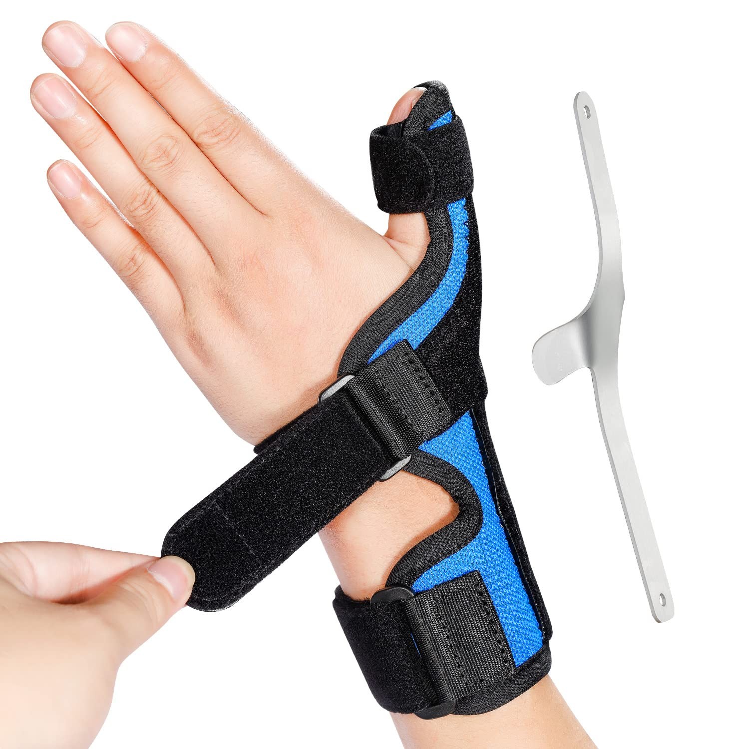 DrFinger Thumb Spica Splint Brace fit Left & Right Hand, Trigger S/M, Blue
