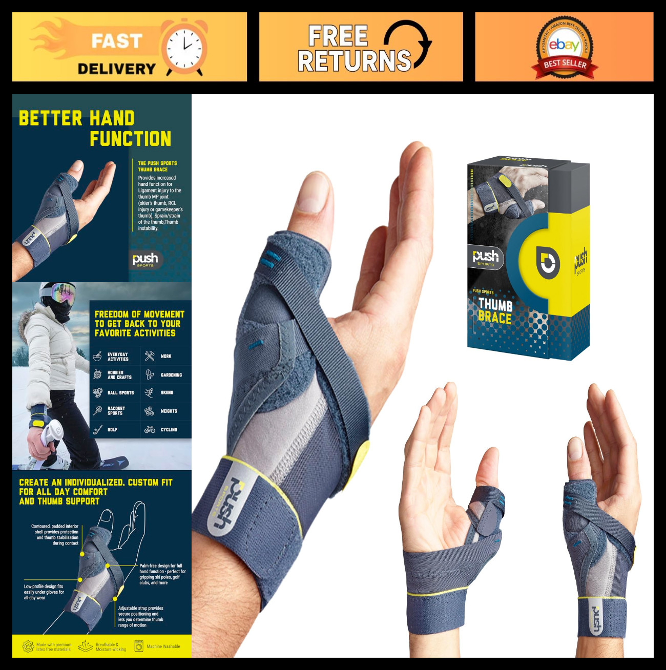 Thumb Brace for Skier’s Thumb – Stabilizes & Supports, Right Medium Size