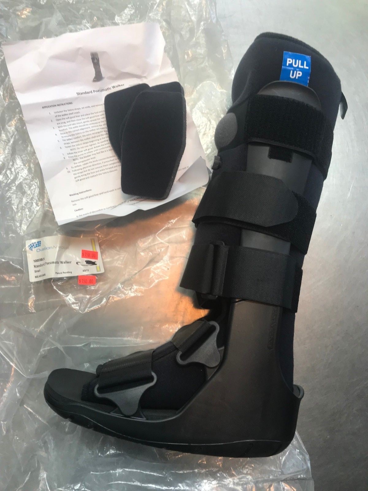 10003 Ovation Medical Pneumatic Shockpod Standard Tall Walker Brace SMALL Black