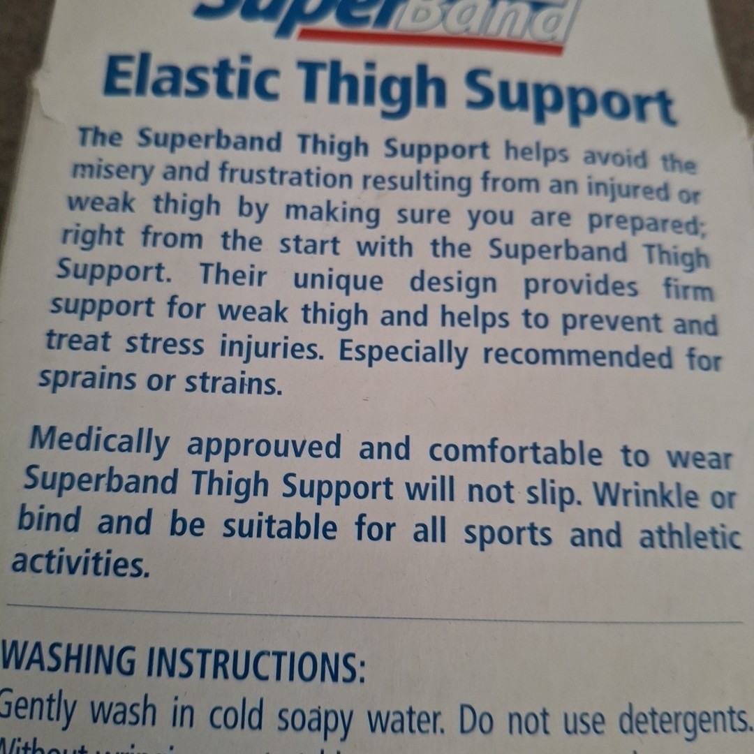 Thigh Elastic Support Band Joint & Muscles NIB White Stretch SIZE S Sport