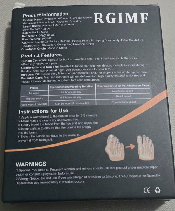 RGIMF Orthopedic Bunion Corrector Sleeves Medium Breathable 2pcs Black/Nude