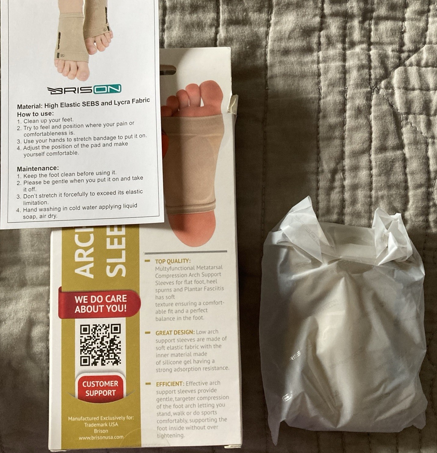 Briton Compression Arch Support Sleeves 1 Pair Open Box Plantar Fasciitis