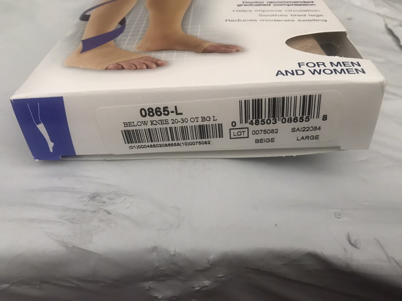 Truform 20-30 Below Knee Compression Stockings Open Toe Beige Size Large 0865L