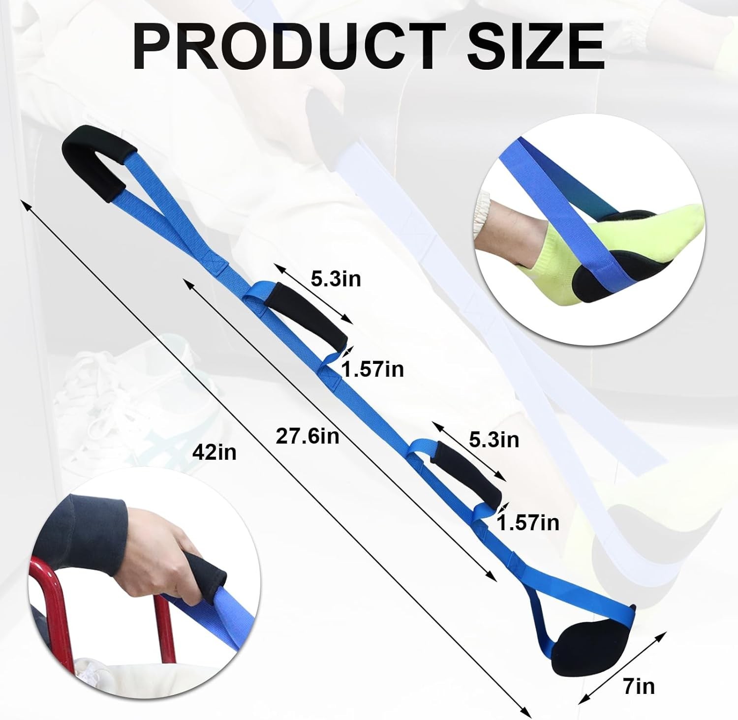 39 Inch Long Leg Lifter W/ Padded Hand Grips & Feet Loop Rigid Leg Lifter Strap