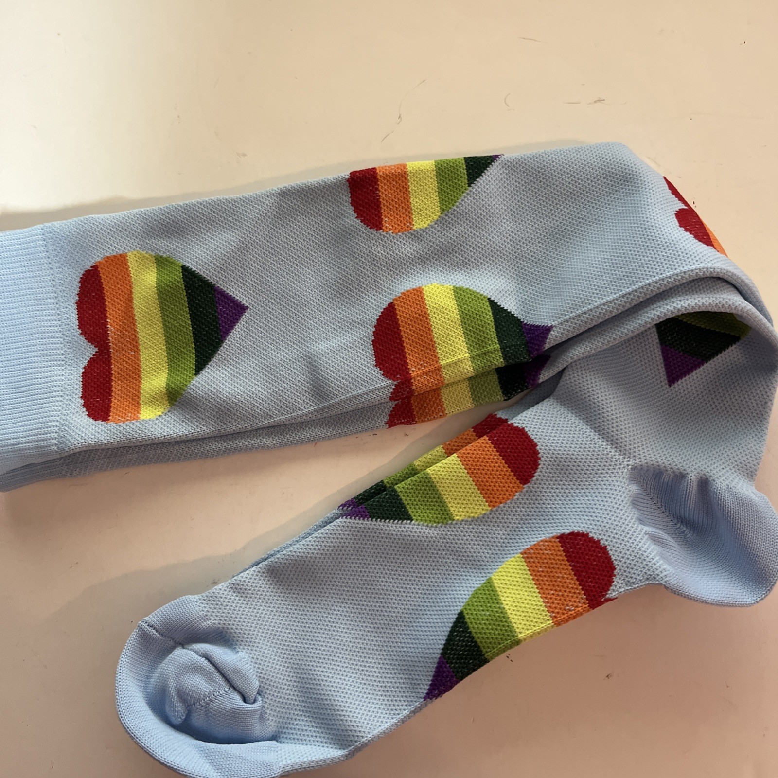 Compression Socks Stockings Knee High Womens Mens Medical Rainbow Hearts Lt Blue