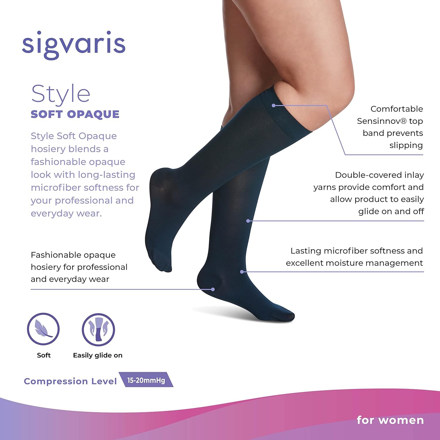 SIGVARIS Style Soft Opaque Open Toe Knee-High Socks 15-20 Nude SL Small Long
