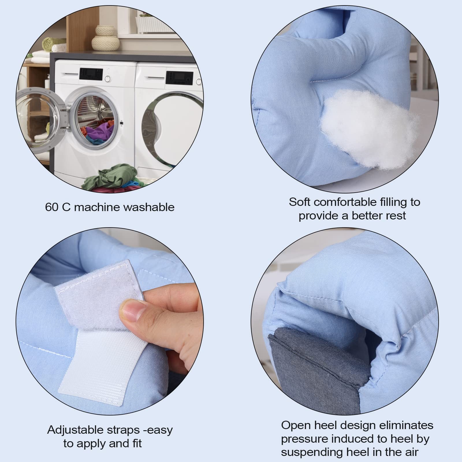EZ Assistive Heel Protectors for Pressure Sores Adjustable Soft Cotton Blue