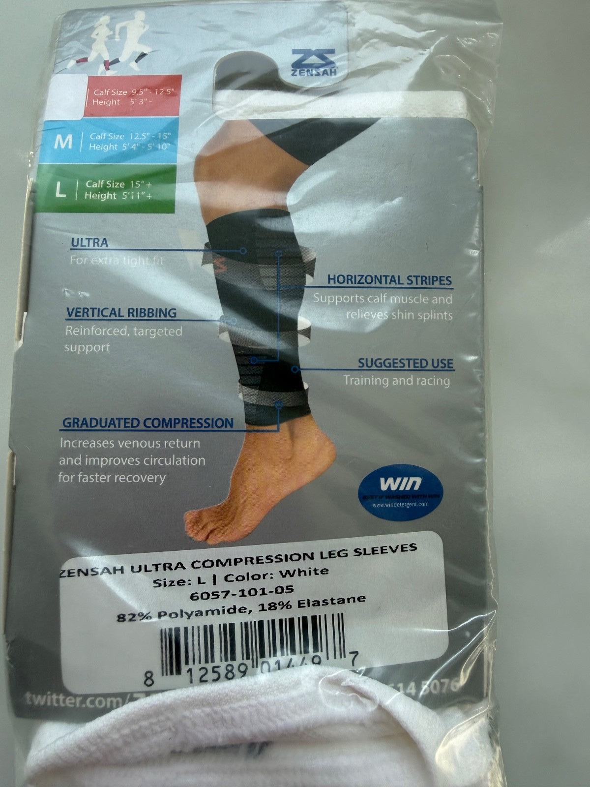 NEW Zensah Ultra Compression Leg Sleeve White Size Large Calf 12.5-15″ #6057