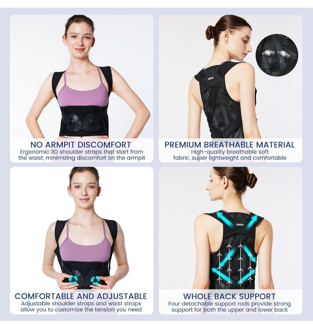 Qenose Posture Corrector & Back Brace For Women & Men Knob Adjustable Size XL