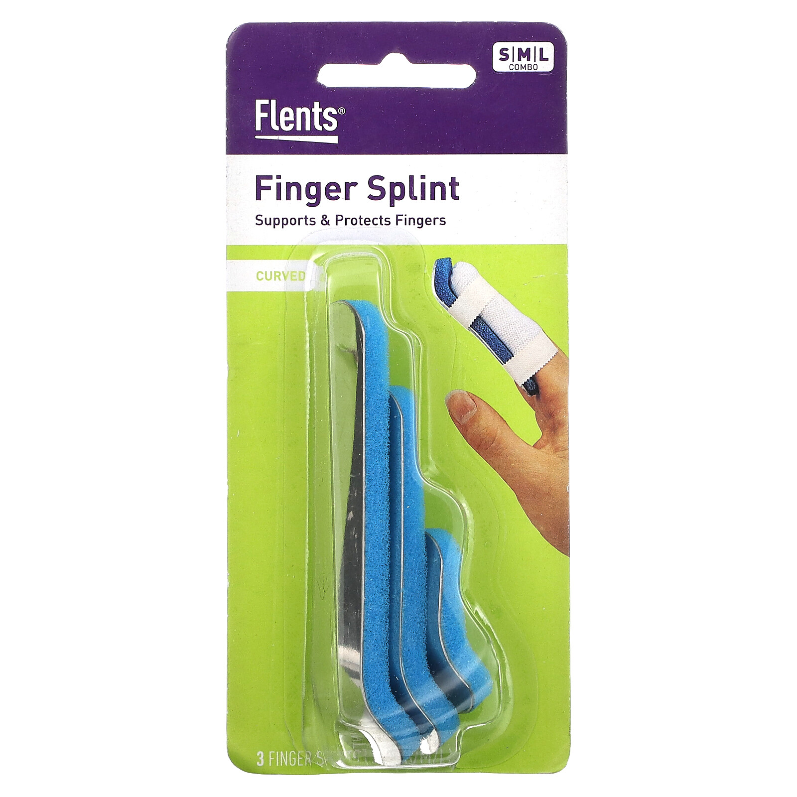 Finger Splint, Curved, S,M,L, 3 Piece Set