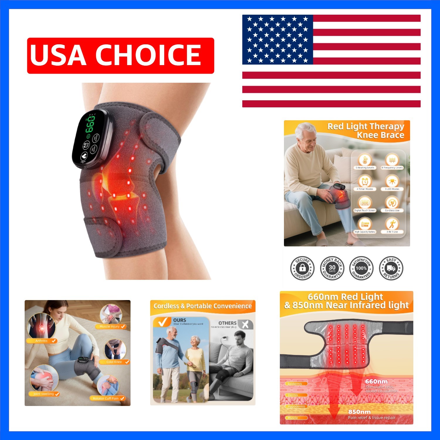 Knee Brace for Pain Relief,660nm&850nm Rechargeable Infrared Knee Devices 3 i…