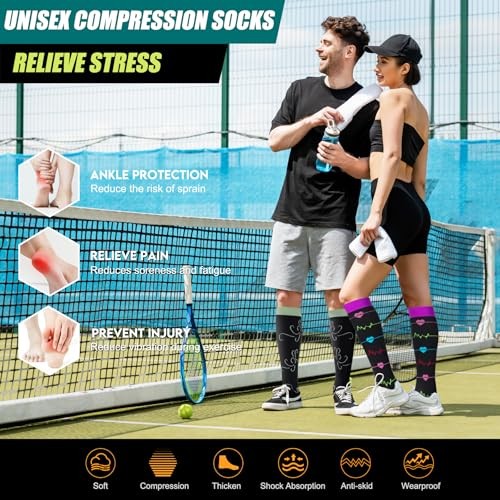 3 Packs Wide Calf Compression Socks for Large Printed-black Black Red Stars