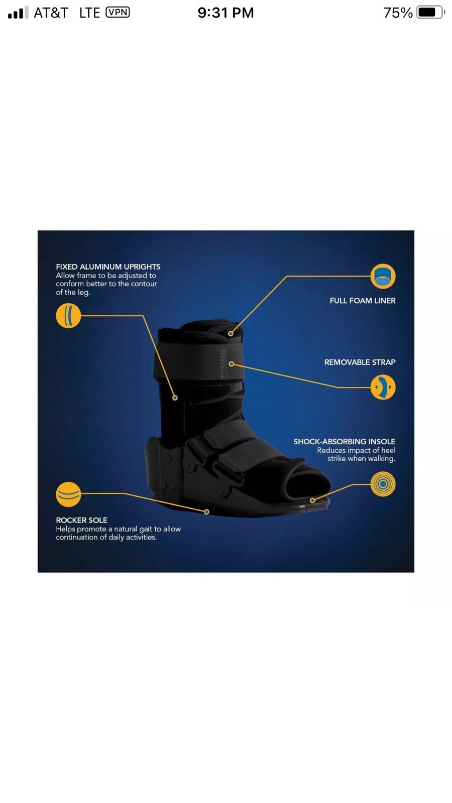 United Ortho USA14013 Short Cam Walker Fracture Boot, Small, Black New