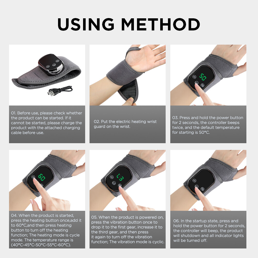 Electric Vibration Heating Wrist Massage Hand Brace Support Pain Relief Therapy