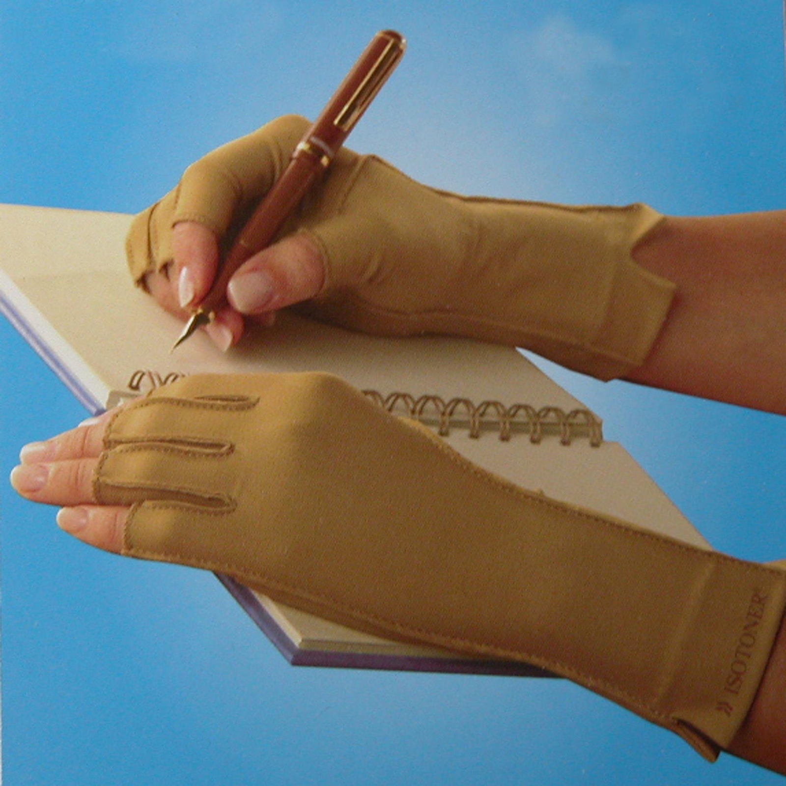 Therapeutic Compression Fingerless Gloves Large Camel Tan