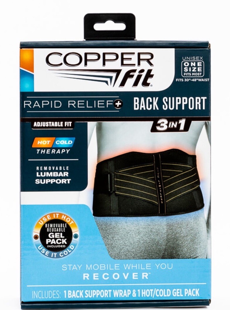 Copper Fit Rapid Relief 3-In-1 Hot/Cold Therapy Back Support One Size Adjustable