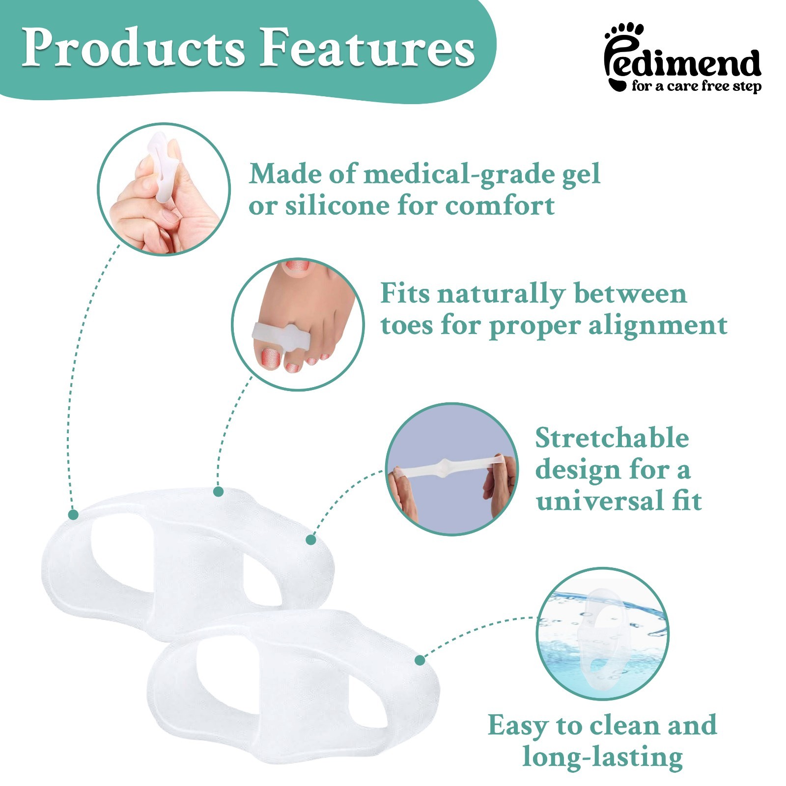 Pedimend™ Silicone Gel Double Loop Bunion Corrector Toe Separators & Toes Spacer