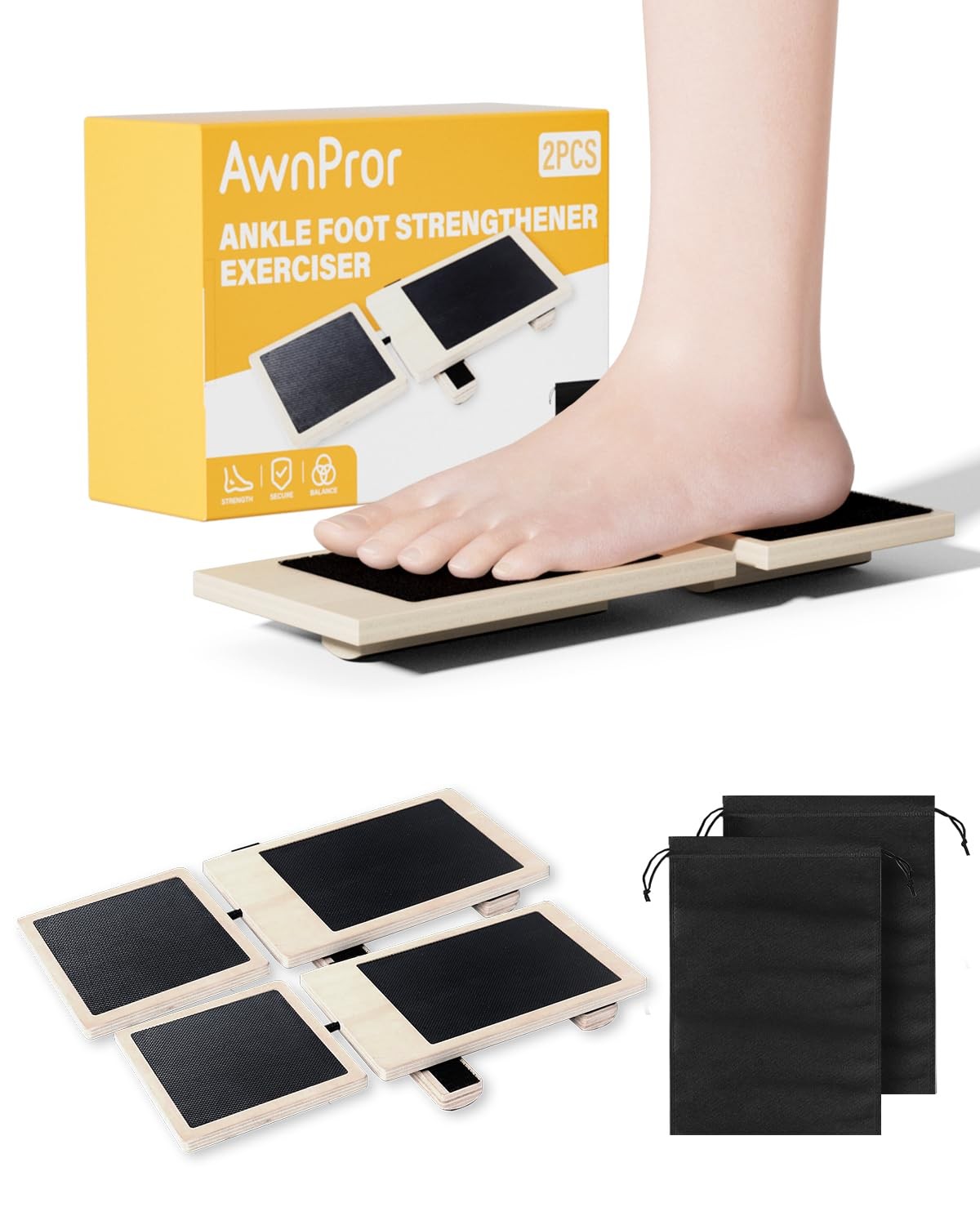 Sidekick Ankle Board,2PCS Blackboard Foot Trainer 12″ L x 4″ W x 2″ H, Black