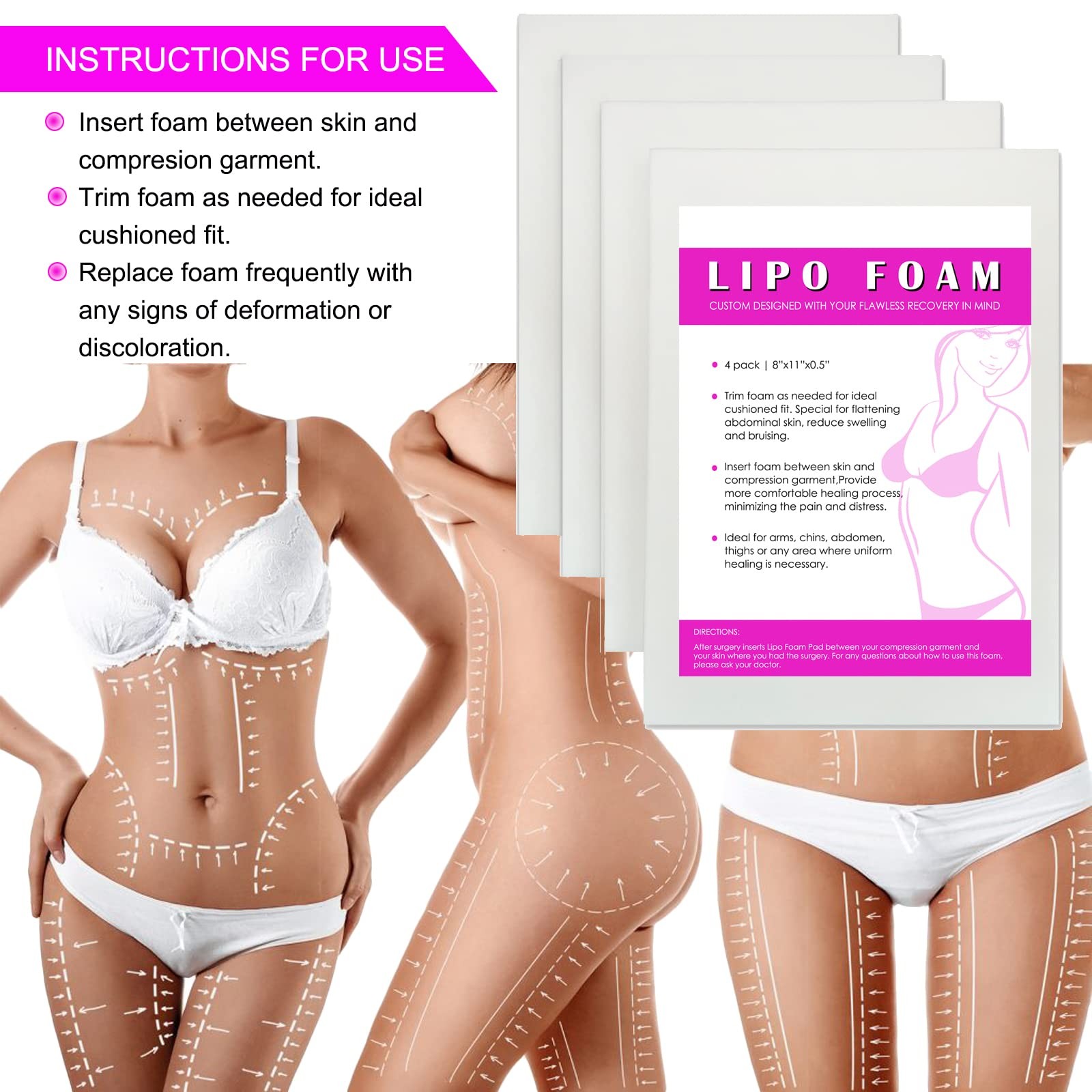 4 Pack Lipo Foam Post-surgical Ab Board Flattening Abdominal Compression Boar…