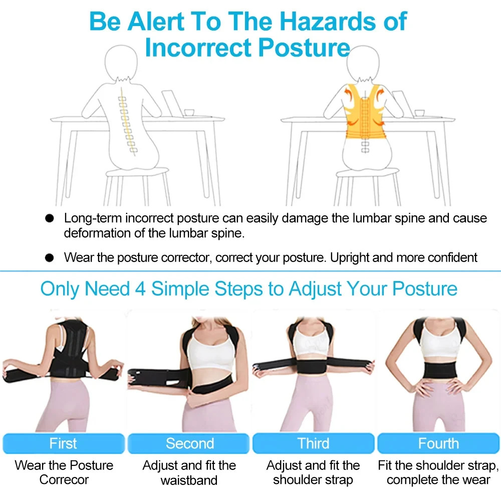Adjustable Posture Corrector Back Brace Clavicle Spine Support Pain Relief Belt