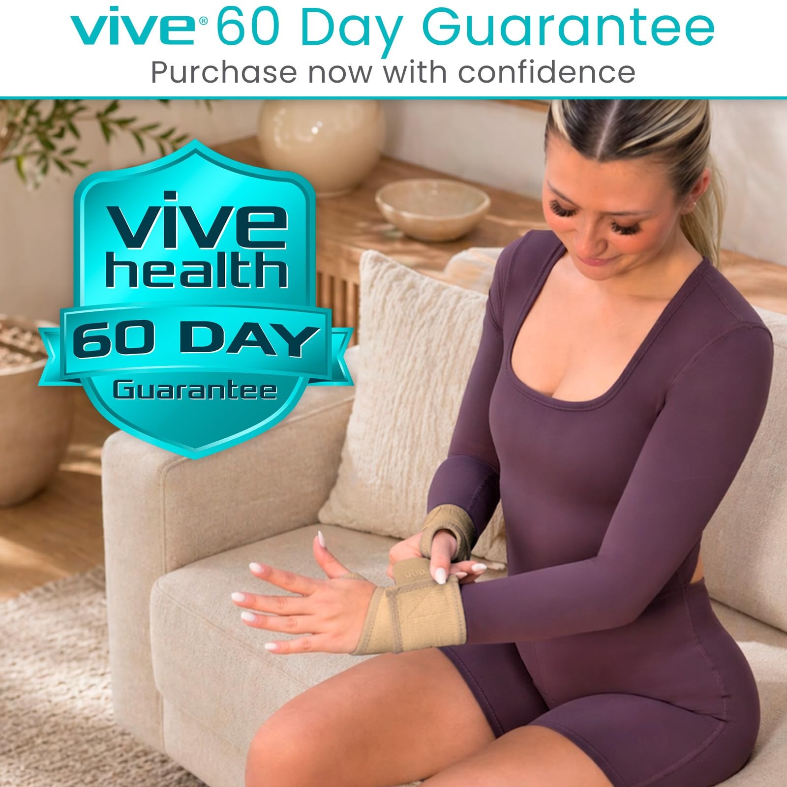 Vive Wrist Wrap Braces (2 Pack) – Tendonitis Support for One Size, Beige
