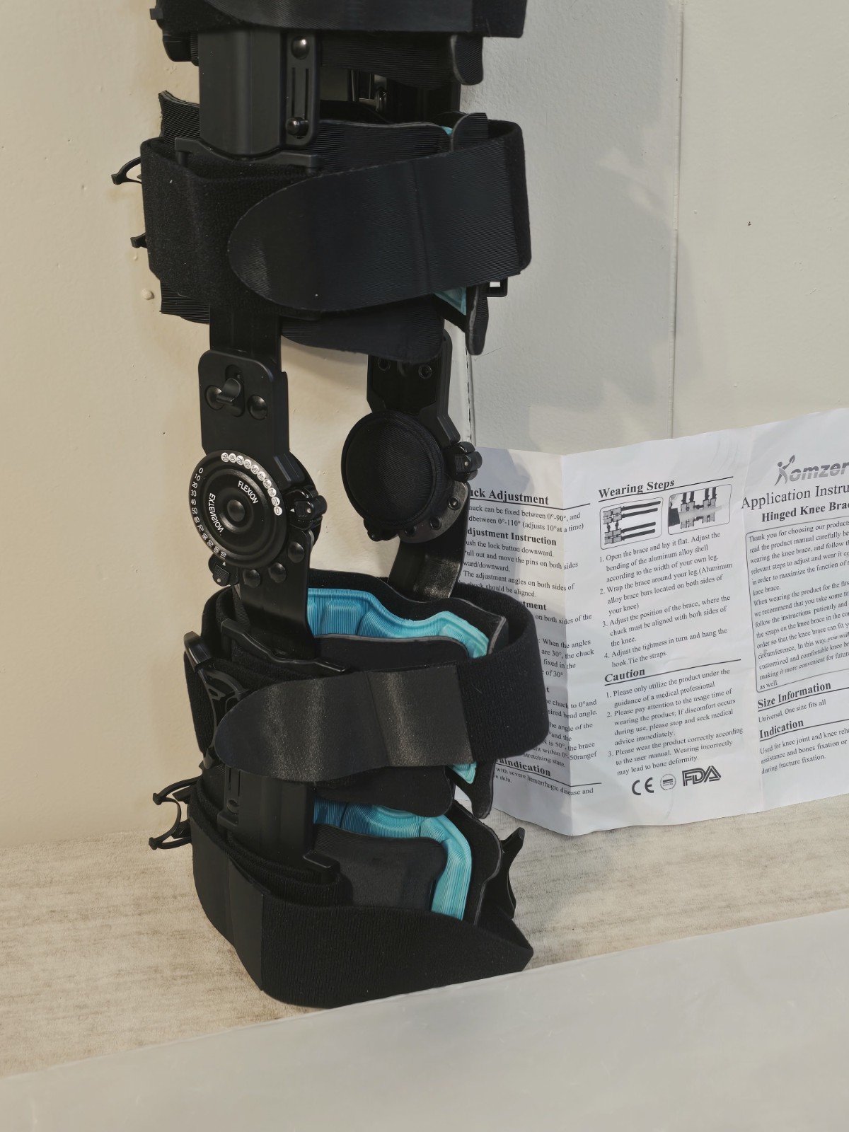 Komzer Hinged Post-Op ROM Knee Brace Universal Left or Right One Size Fits Most!