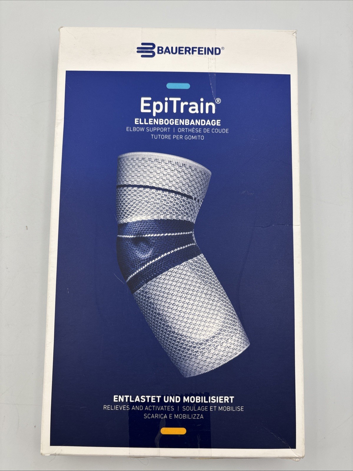 EPITRAIN ELBOW BRACE White/blue SIZE 2 BAUERFEIND made In Germany New Open Box