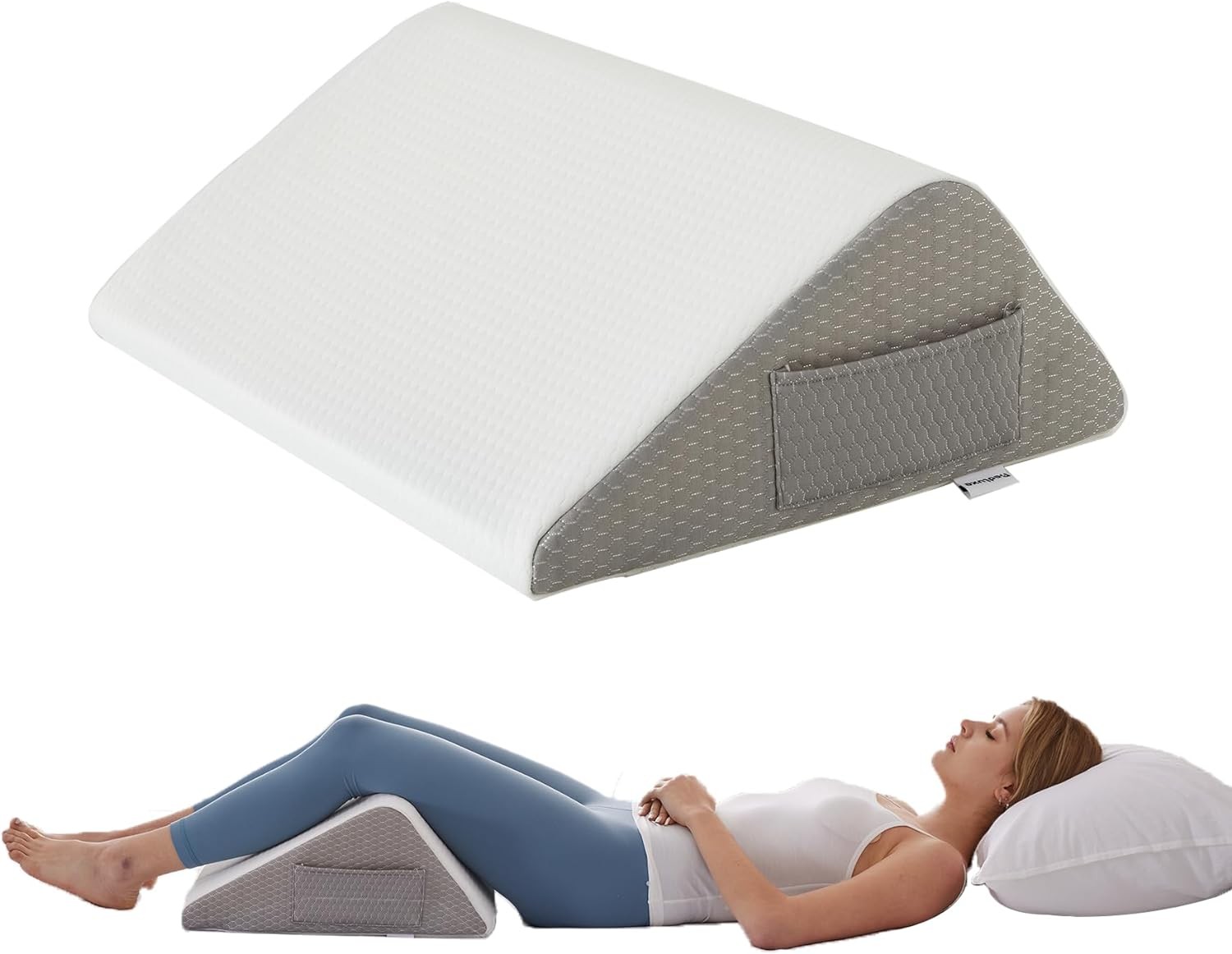 Knee Pillow for Back Sleeping, Leg 23.6*18.9*7.9 Inch, White/Grey