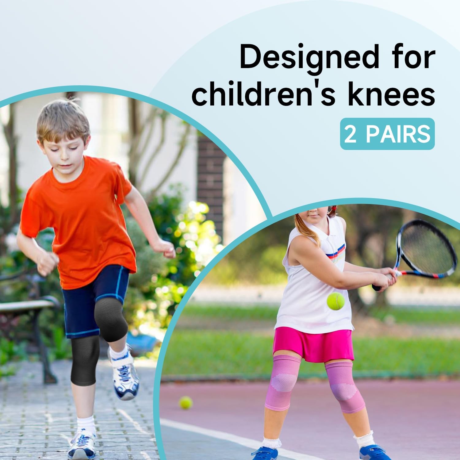 2 Pairs Kids Knee Brace Compression Sleeve Non Slip Support Sports Black S