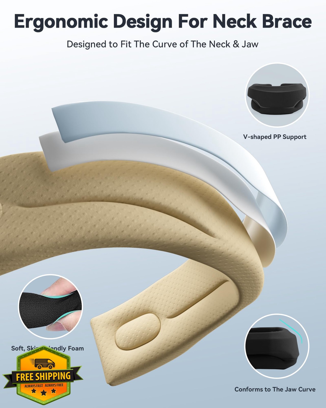 Qwnccet Neck Brace Cervical Collar – Neck Support Brace for Sleeping, Soft Fo…