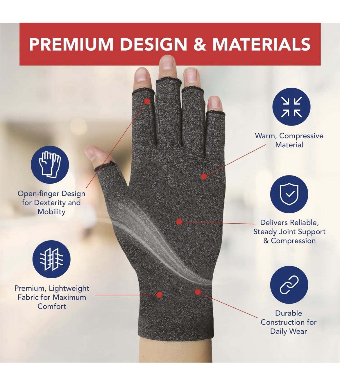 Doctor Developed Compression Gloves for Women and Men, Medium, Gray – 1 Pack