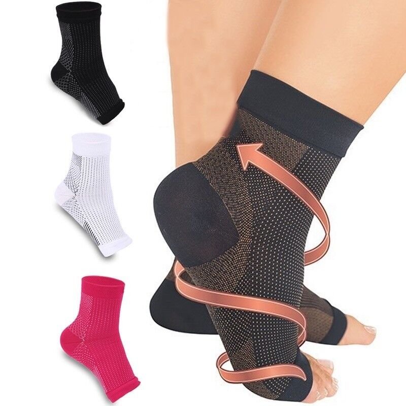3Pairs Compression Toeless Socks Ankle Brace Support Fasciitis Pain Foot Relief