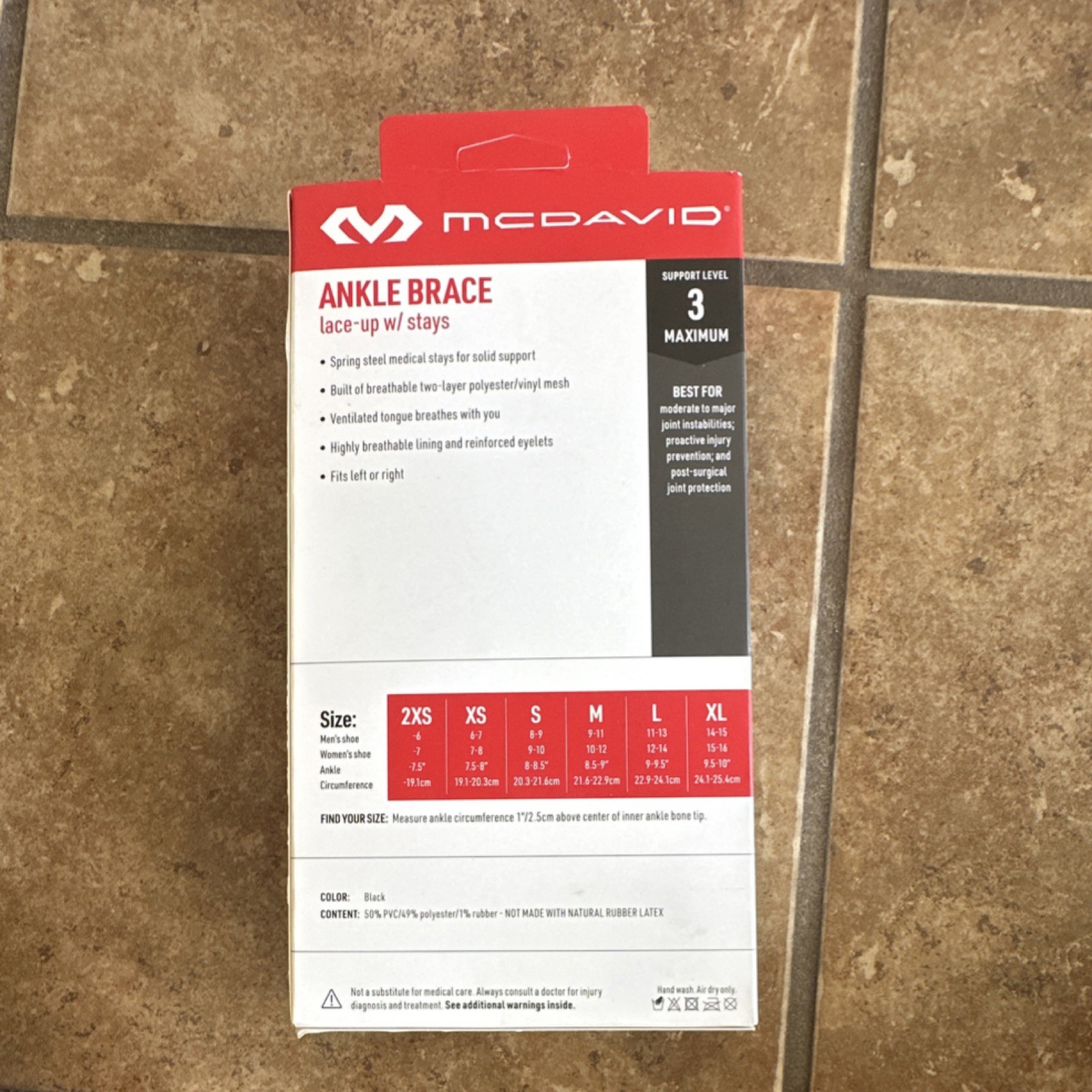 McDavid Lace-Up Ankle Brace with Stays Level 3 Support Medium Black