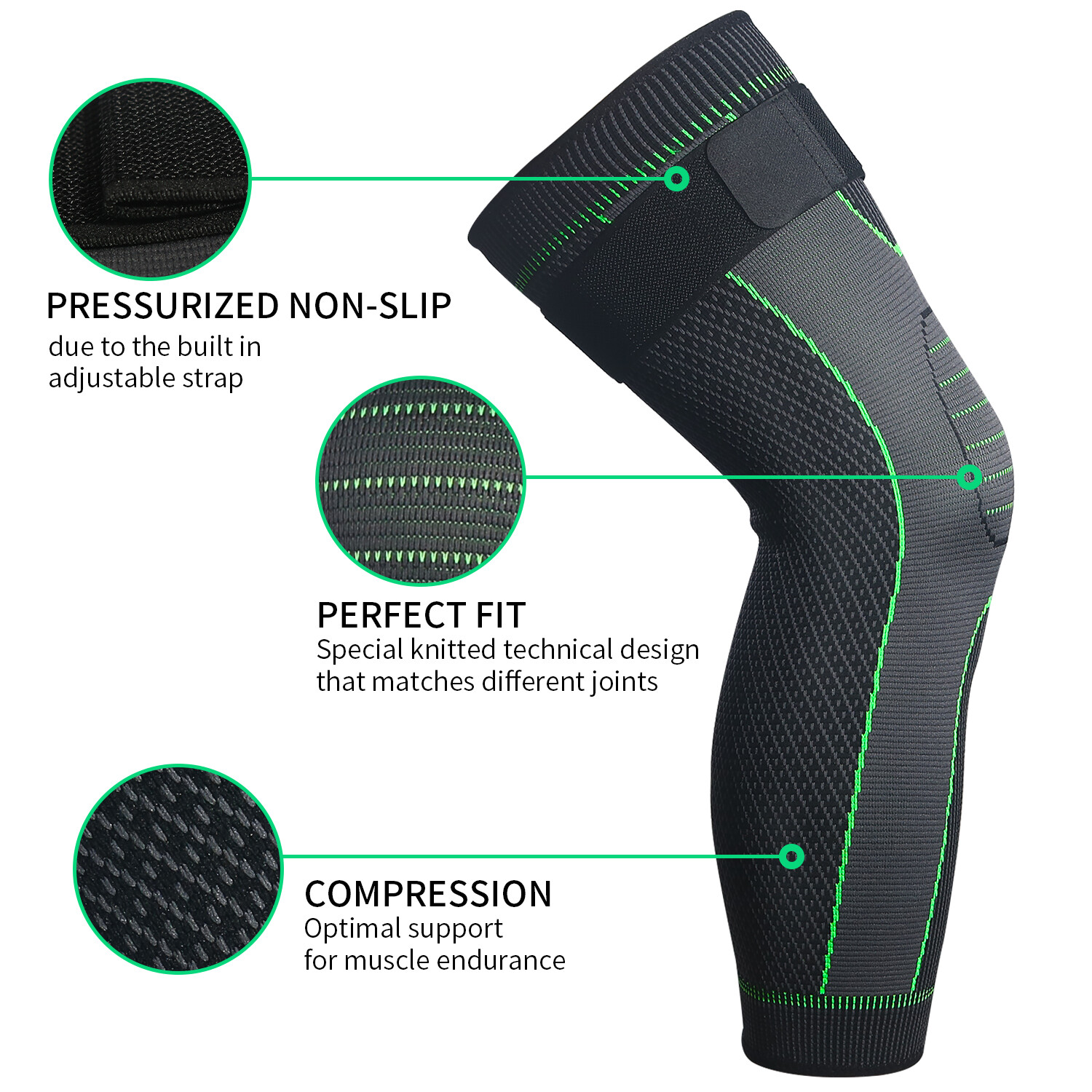Leg Support Brace With Strap Thigh High Compression Sleeve Socks Pain Relief 1PC