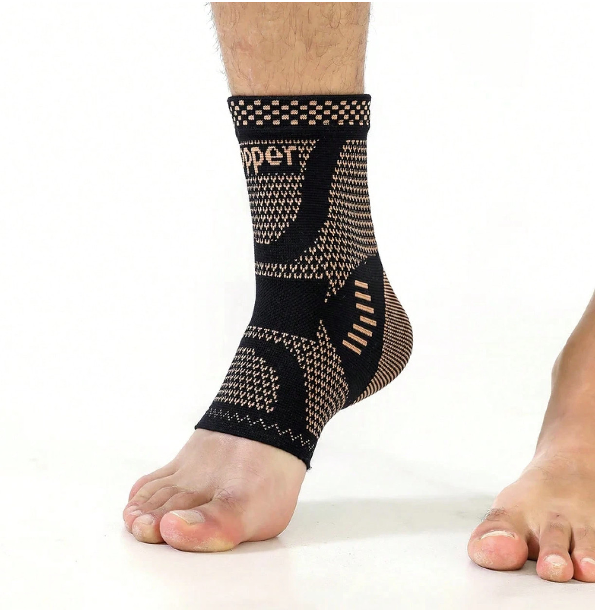 2 Pcs Copper Ankle Compression Sleeves Breathable Adjustable Sports Support Pair