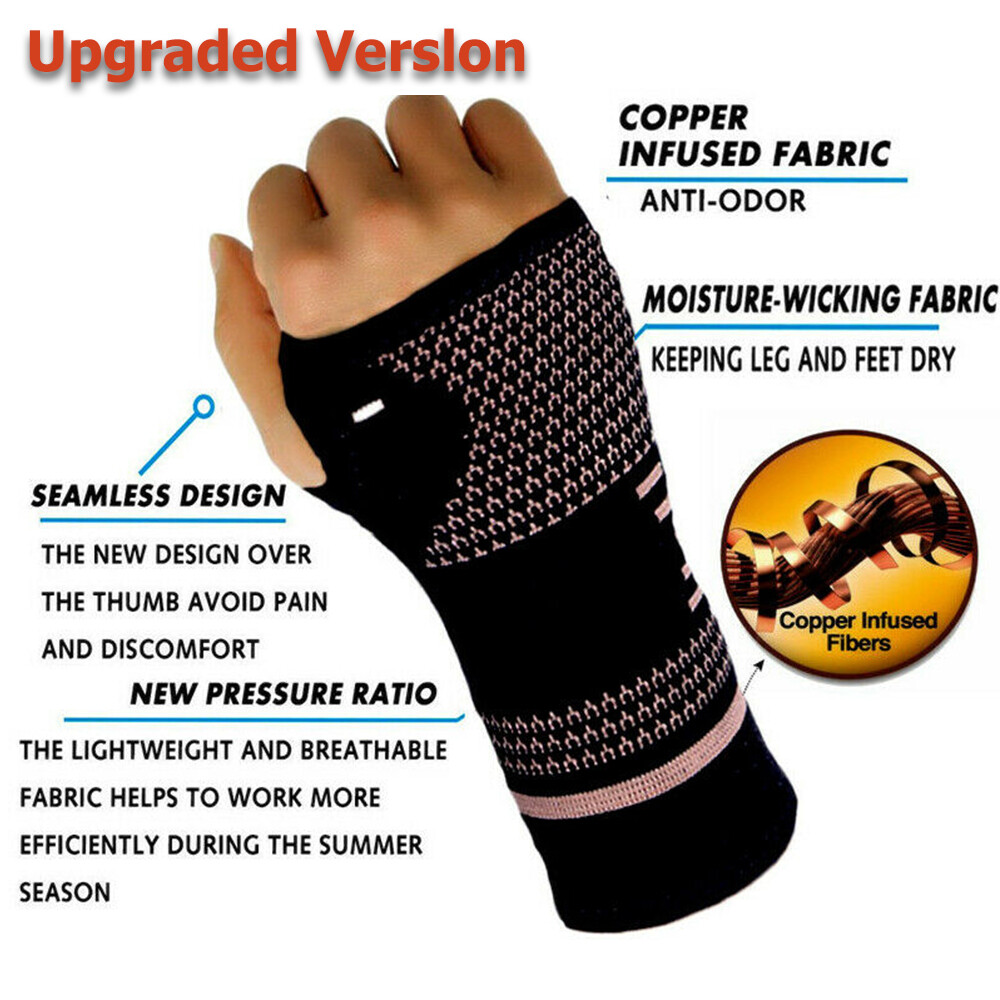 Copper Wrist Brace Hand Support Compession Gloves Carpal Tunnel Splint Sprain