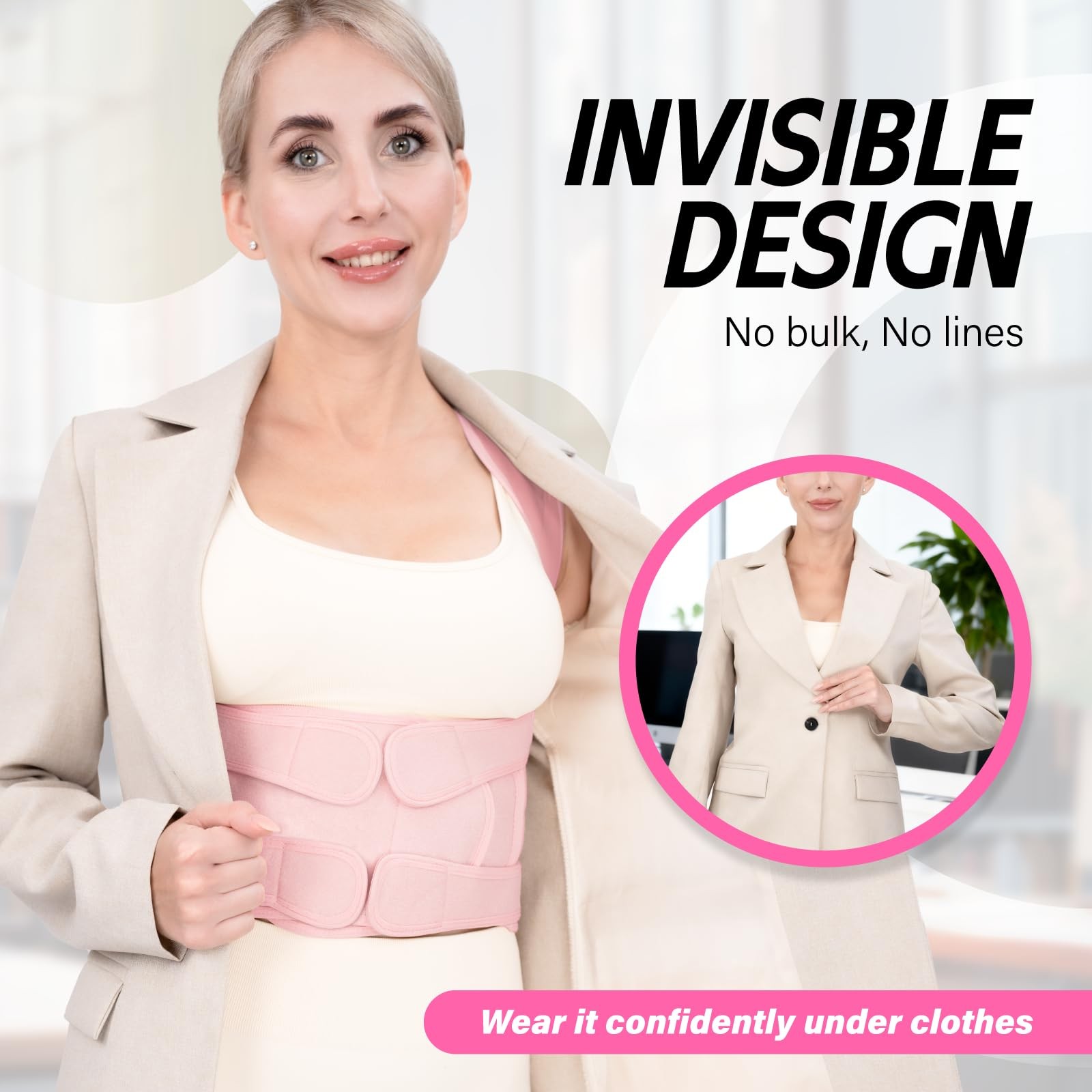 LuxuMach Back Brace Posture Corrector for Women & Men, Medium, Pink