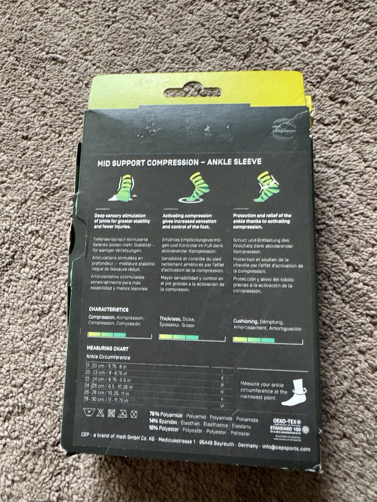 CEP Mid Support Compression Ankle Sleeve Black/Grey Size III 2 Pack