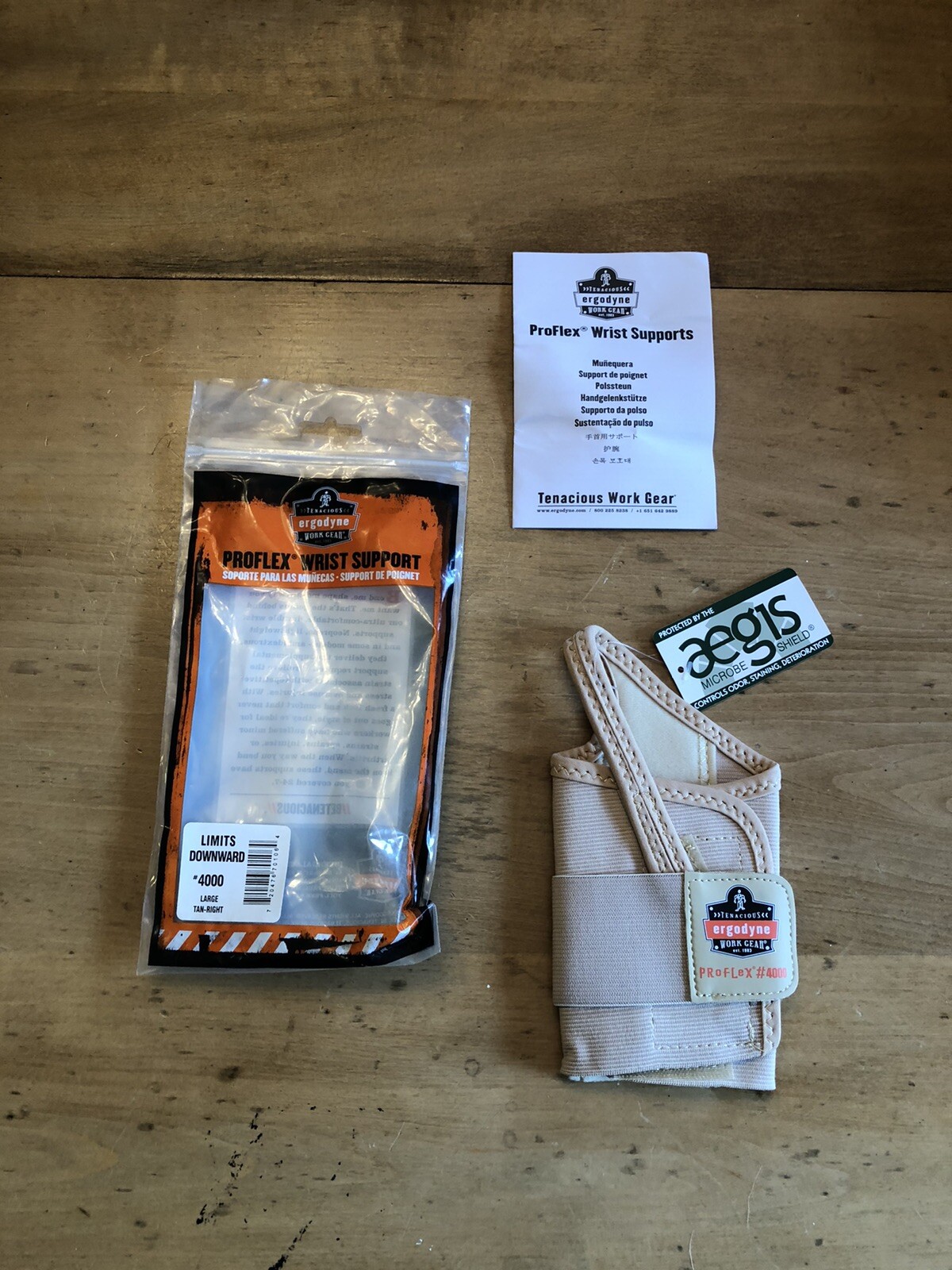 PROFLEX BY ERGODYNE Elastic Wrist Support, Large, Right, 4000, Tan -NEW