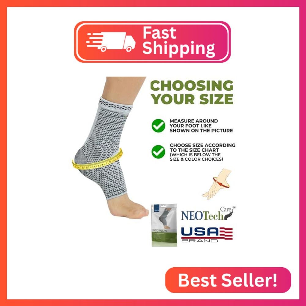 NeoTech Care Ankle Support Brace – Breathable – Men, Women, Right or Left (Gray,