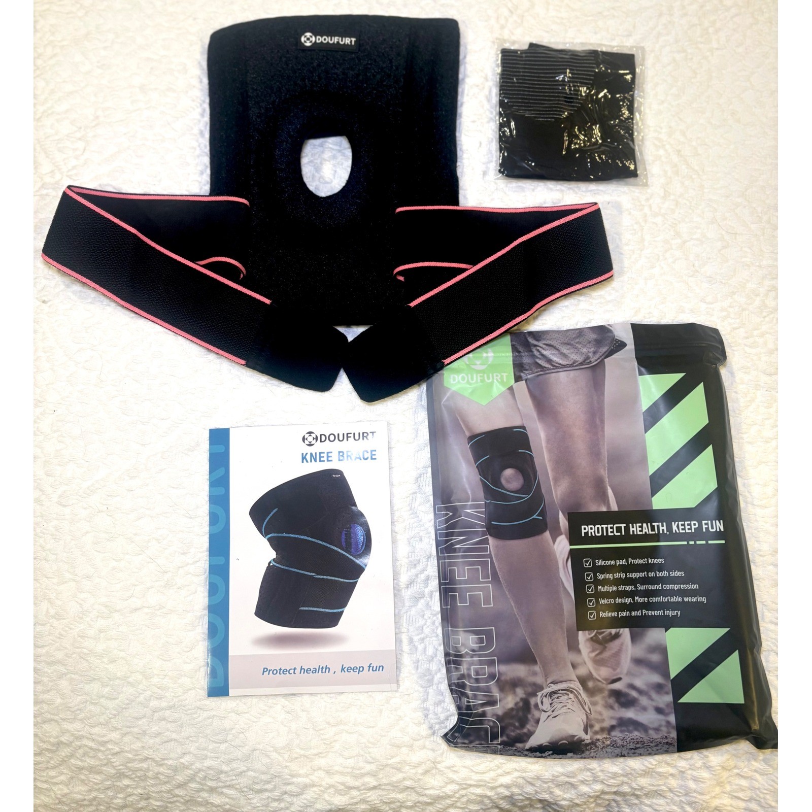 Doufurt Knee Brace with Silicone Pad & Side Stabilizers Black Pink Medium NEW