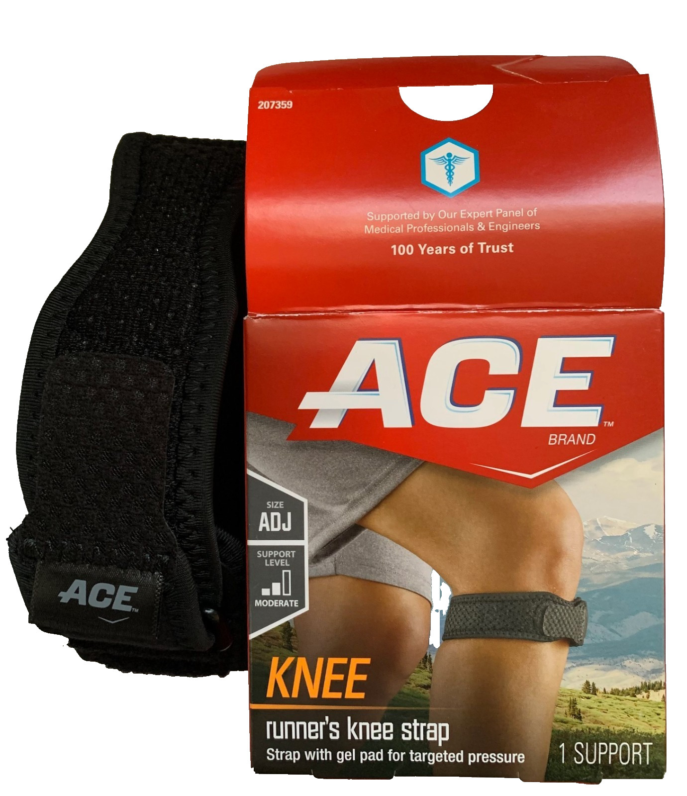 Ace Brace Runner’s Knee Strap Adjustable One Size Gel Pad for Targeted Pressure